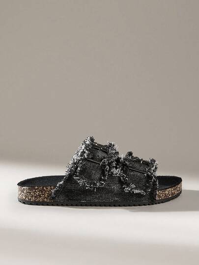 Solecia 女士圆头布洛克鞋流苏全水钻双扣平底舒适休闲鞋、派对鞋、通勤鞋、百搭鞋