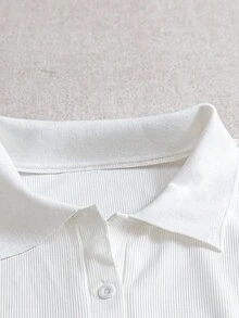 SHEIN CURVE+ Plus Size Solid Color Ribbed Knit Casual Short Sleeve T-Shirt, Summer