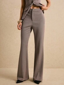 Poéselle 女士复古休闲通勤喇叭裤，商务休闲，新年优雅秋冬款 - 咖啡棕 - 查看 1