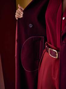 MOTF PREMIUM WOOL DOUBLE BREASTED BELTED OVERCOAT - Red - View 9