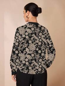 Glamance Ayrana Barboza 女士优雅通勤复古长袖 V 领衬衫，办公室服装，黑色花卉衬衫印花衬衫女式衬衫 - 彩色 - 查看 2