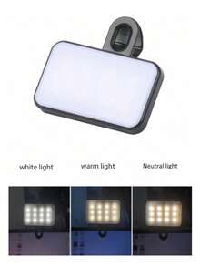 1 件 LED 补光灯自拍灯，带 3 种照明模式的 LED 手机灯，便携式迷你夹式补光灯，化妆、直播、会议可充电夹式视频/照片灯，适用于手机、相机 - 紫色 - 查看 6