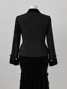 Sweetra Chaqueta corta de estilo Lolita, de tela de terciopelo con diseño de parche de elemento de murciélago elegante y dulce en la cintura, estilo gótico, para otoño - Negro - Ver 4
