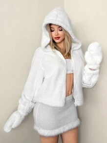 Sweetina Women's Autumn And Winter Warm Sweet Cute Retro Street Y2K Millennial Style White Hooded Gloves Casual Loose Fake Fur Coat - White - View 5