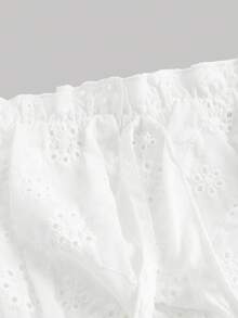 SHEIN MOD Eyelet Embroidery Puff Sleeve Ruched Bust Dress - White - View 3