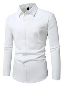 Calvornis 男士正装衬衫 纯色长袖弹力防皱正装衬衫 商务休闲纽扣衬衫 修身正装衬衫 男士修身衬衫 男士弹力衬衫 白色正装衬衫 男士商务休闲衬衫 - 白色 - 查看 4