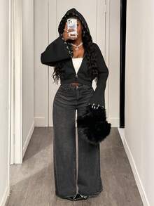 BamGleam Áo hoodie ngắn tay loe trang trí nhẫn phong cách Punk thời trang - màu đen - Xem 4