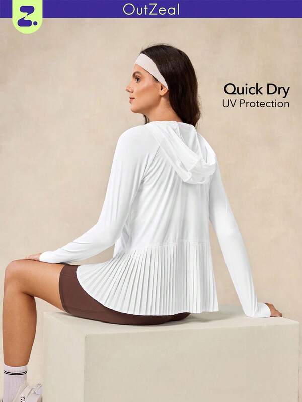 OutZeal Cool Touch Silky Soft Pleated Hem Hooded Sun-Proof Jacket Daily Casual