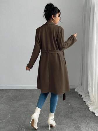 Rafferiza 女式纯色仿麂皮双排扣侧袋常规夹克