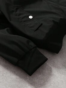Manfinity EMRG 男士长袖纯色拉链时尚百搭户外防风夹克黑色飞行员夹克街头风户外防风夹克，秋季 - 黑色 - 查看 5