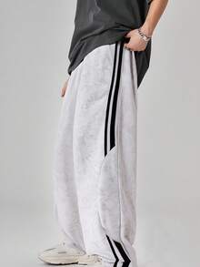 SHEIN Explorewe Tween Boy Elastic Waist Side Stripe Wide Leg Loose Casual Sweatpants Chic For Autumn/Winter Fall - Grey - View 8