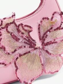 SHEIN SXY 女士、女式单肩包、流浪包、粉色、刺绣亮片贴花、花朵、时尚、优雅、浪漫、简约、个性化、多功能、适合度假、节日、约会、日常、下午茶、派对、舞会、俱乐部、约会、生日、晚会、约会之夜 - 粉色 - 查看 6