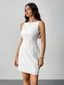 SHEIN Tall 女士时尚白色休闲连衣裙，适合日常穿着、度假、聚会、高腰版 - 白色 - 查看 3