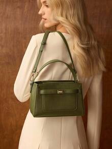 MOTF PREMIUM TÚI XÁCH TAY BẰNG DA PU CÓ KHÓA VẶN - Màu xanh Ô liu - Xem 7