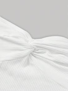 SHEIN MOD White Summer Twist Front Ribbed Knit Tube Top - White - View 3