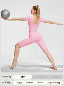 GLOWMODE FeatherFit™ Cropped T-Strap Tank & High-Rise Biker Shorts Set - Pink - View 8