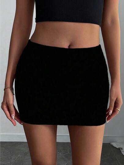 INAWLY Women's Solid Color Sexy Mini Bodycon Skirt
