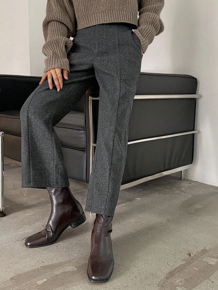 Women's Straight Leg Ankle Length Pants, Thick Casual Trousers For Autumn/Winter Women Dress Pants