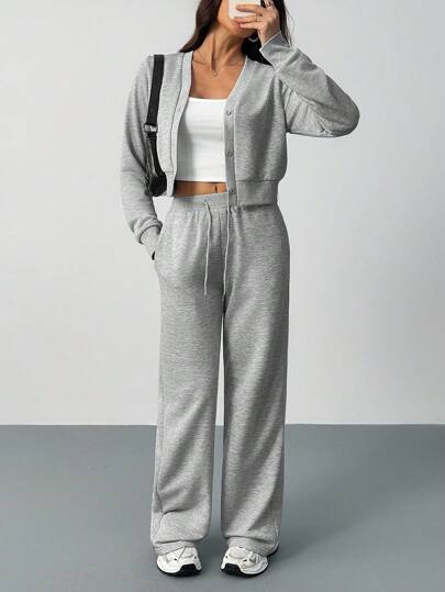 SHEIN Tall 女式休闲纯色上衣和裤子两件套