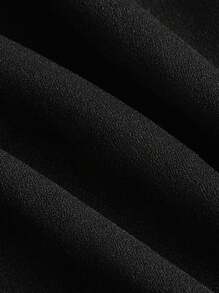 SHEIN X JIMENA & MATEO SHEIN MOD Contrast Mesh Flare Sleeve Tie Neck Black Turtleneck Long Sleeves Dress,Sheer