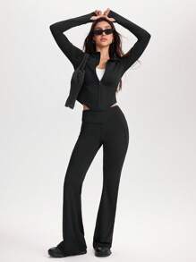 SHEIN Sports New Versatile Outdoor Running Fitness Workout Sports Jacket - Black - View 5