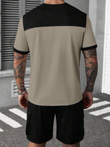 Manfinity Homme Men's Summer Casual Pocket Patchwork T-Shirt And Shorts Set