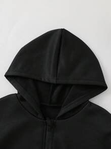 PAVTROS Tween Boy Matching Casual All-Match Versatile Sports Chic Urban Street Cross Print Zip-Up Loose Sweatshirt In Black - Black - View 7