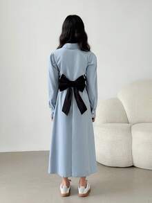 Tween Girls Casual Korean Style 2 In 1 Dress, Suitable For Daily Wear And School - Blue - View 6