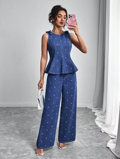 Elenzga 女式夏季时尚日常蝴蝶结装饰直筒牛仔裤