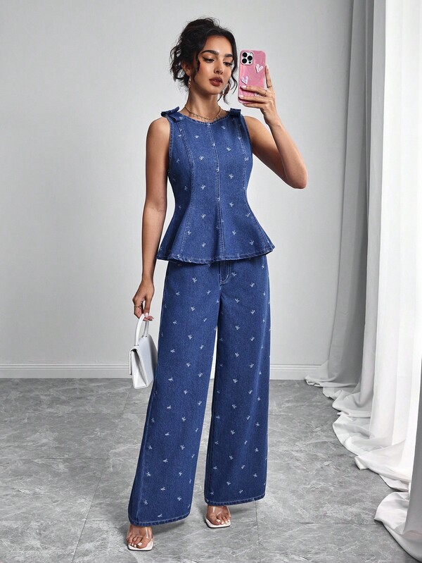 Elenzga 女式夏季时尚日常蝴蝶结装饰直筒牛仔裤