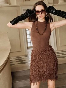 Savoree فستان كنزة صوفية أنيق بأكمام بلا أكمام بطراز شهري جديد للخريف للنساء