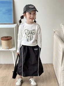 Genkimix Kids 年轻女孩斜口袋装饰休闲迷你裙 - 黑色 - 查看 6