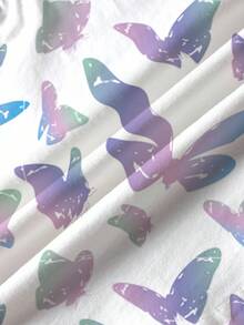 Miraculous Ladybug X SHEIN Young Girl Butterfly And Cartoon Figure Graphic Round Neck Short Sleeve T-Shirt - White - View 5