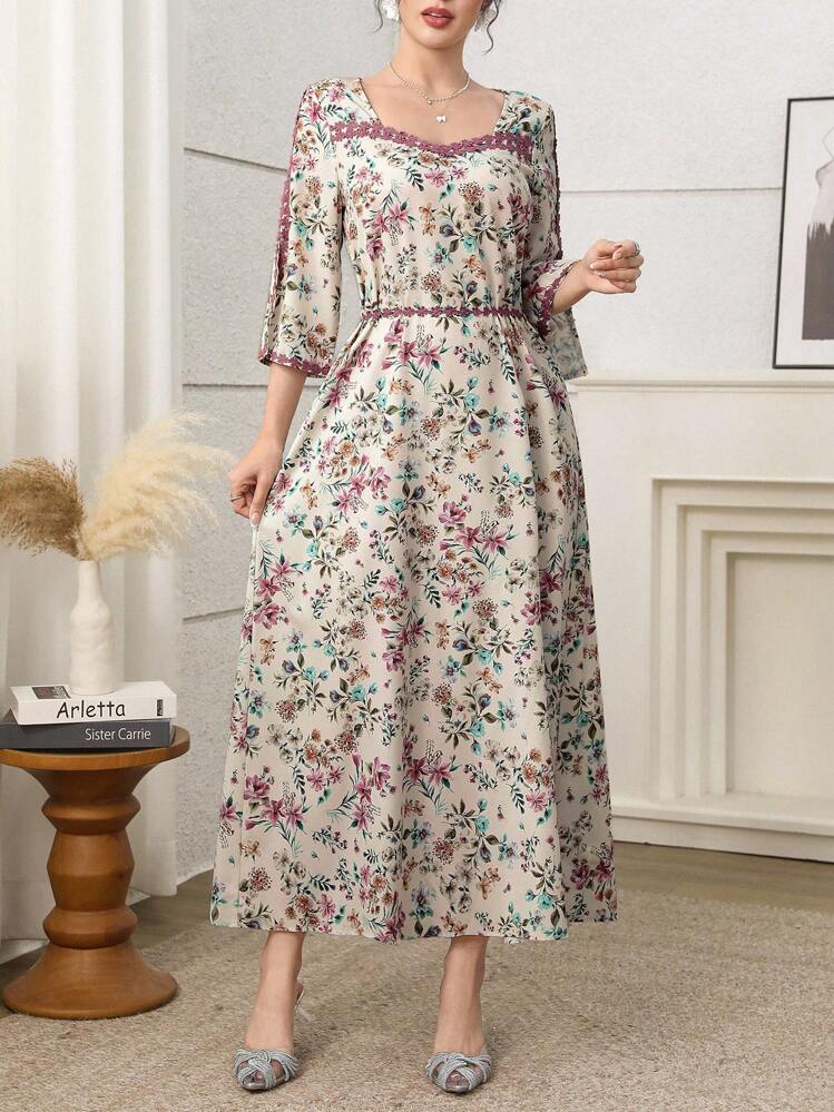 Yasmyna فستان نسائي بطبعة زهرية بأسلوب عربي - متعدد الألوان - مشاهدة 5