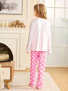 可爱蝴蝶结和心形撞色印花 INS 风格女孩睡衣 - 彩色 - 查看 2