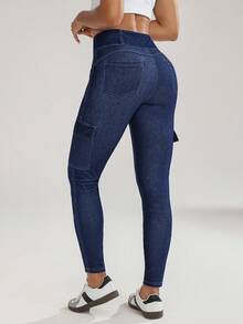 Flexra Blugi skinny casual versatili cu buzunar cargo pentru femei - Spălare întunecată - Vizualizare 2