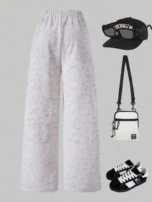 SHEIN Explorewe Tween Boy Elastic Waist Side Stripe Wide Leg Loose Casual Sweatpants Chic For Autumn/Winter Fall - Grey - View 2