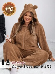 SHEIN CURVE+ Women's New Arrival Plush Jumpsuit For Home Wear/Autumn /Winter