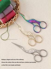 Juego de tijeras con forma de grúa de tamaño grande (12,8 cm) y pequeño (10,3 cm), tijeras vintage para manualidades, tijeras para tela, tijeras para bordado, tijeras para punto de cruz, tijeras de oficina para papel, tijeras para cejas puntiagudas, tijeras pequeñas multiusos - Multicolor - Ver 10