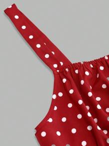 SHEIN Clasi 大码女式夏季波尔卡圆点印花系带优雅吊带中长连衣裙 - 酒紅色 - 查看 6