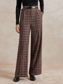 Briarwyn 女士时尚格子直筒裤，适合通勤 - 棕色 - 查看 1