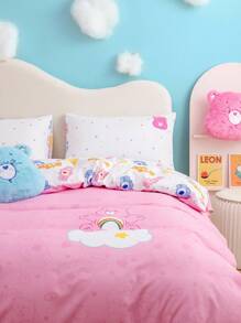 SHEIN X Care Bears 心形熊印花粉色双面羽绒被套套装，礼品 - 粉色 - 查看 5