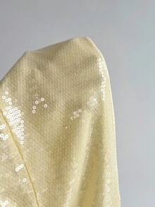 SHEIN Unity 1 件女式无袖露背系带亮片奶油黄色派对上衣，优雅秋季 - 黃色 - 查看 6