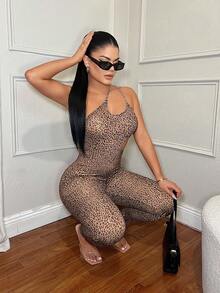 SHEIN SXY 豹纹镂空性感吊带连体裤