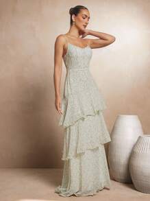 L'Amorae Women's Ditsy Floral Printed Triple Tier Maxi Dress Summer Birthday Wedding In Mint Green - Mint Green - View 4