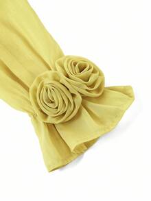 SHEIN Ellevyn 女士优雅百搭花卉荷叶边袖立领透明衬衫，适合外出、下午茶和多种场合 - 綠色 - 查看 4