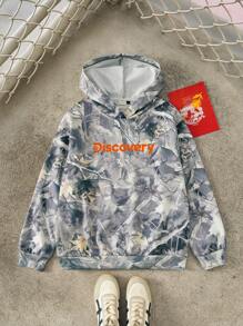 Discovery X SHEIN Women's Casual Everyday Leaf & Letter Graphic Street Hoodie