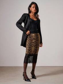 COSMINA Women's Elegant Lace Patchwork Leopard Print Skirt,Cheetah Print