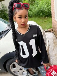 SHEIN Tween Girls Black Jersey T-Shirt, Loose & Comfortable, Versatile Fashion Casual Wear - Black - View 4