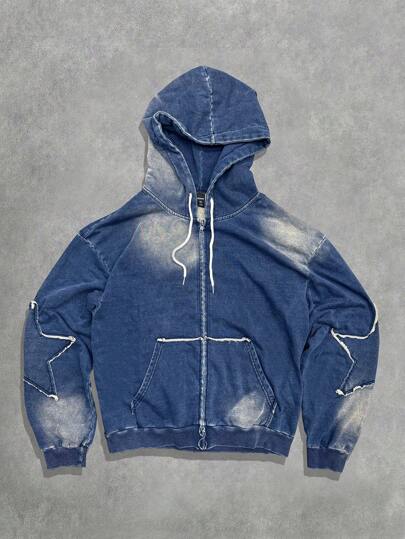 Street Life Sweat-shirt à capuche zippé décontracté avec cordon de serrage et patch pentagramme pour hommes, automne